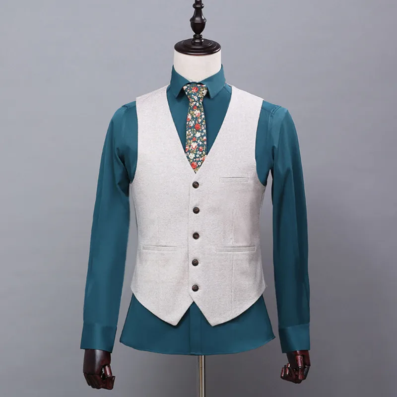 Men's suit three-piece suit (coat + pants + vest) men's gun collar collar double-breasted suit men's dress custom