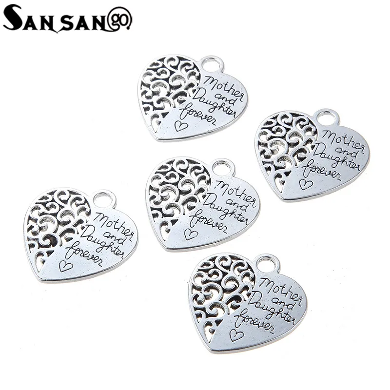 

10pcs Antique Silver Plated Hollow Engraved Words Mother And Daughter Forever Alloy Charms Pendant For Jewelry Making Necklace