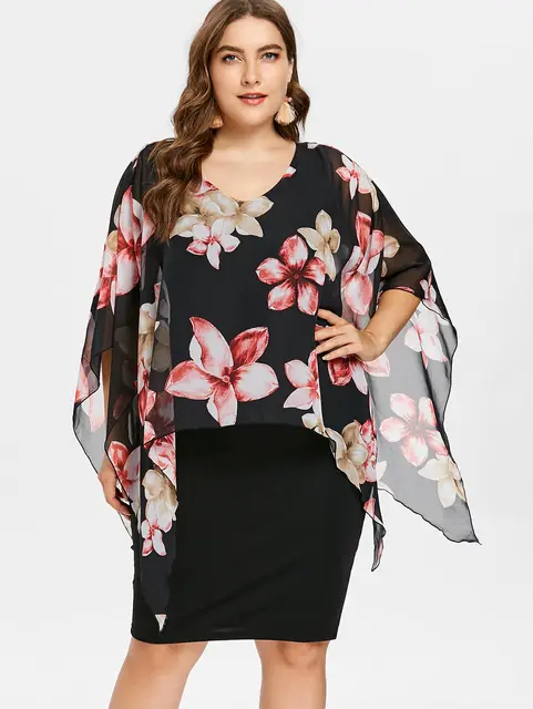 Wipalo Plus Size Women Dress Overlay Capelet Knee Wipalo Plus Size Women Dress Overlay Capelet Knee Length Work Party Ol