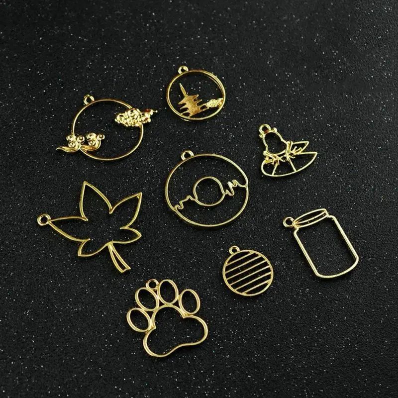 

Metal Frame DIY Epoxy Resin Accessories Golden Floral Footprint Pond Creative Luxury Jewelry Necklace Pendant Supplies Gifts