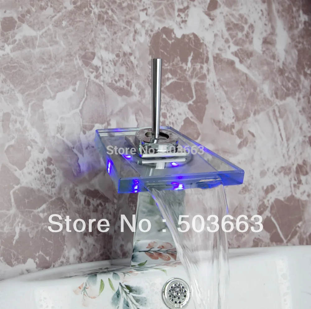 

YANKSMART Rotate Handles LED Battery Power 3 Colors Waterfall Bathroom Basin Sink Mixer Tap Polished Chrome Faucet CM0179