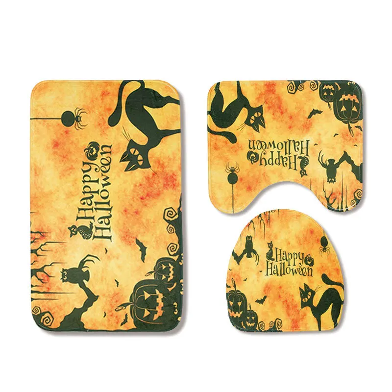 Drop Shipping Halloween pumpkin funny Bath mats Bathroom Carpet Set