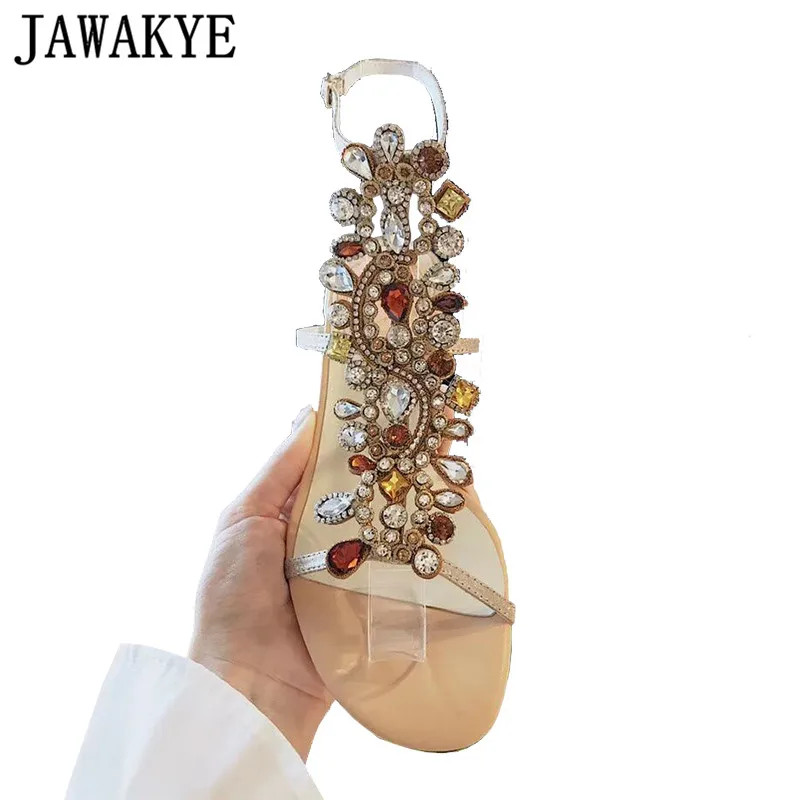 

2019 Rhinestone Gladiator Sandals Women Genuine Leather Peep Toe Chunky Heel Summer Shoes Bohemia Vacation Beach Women Sandals