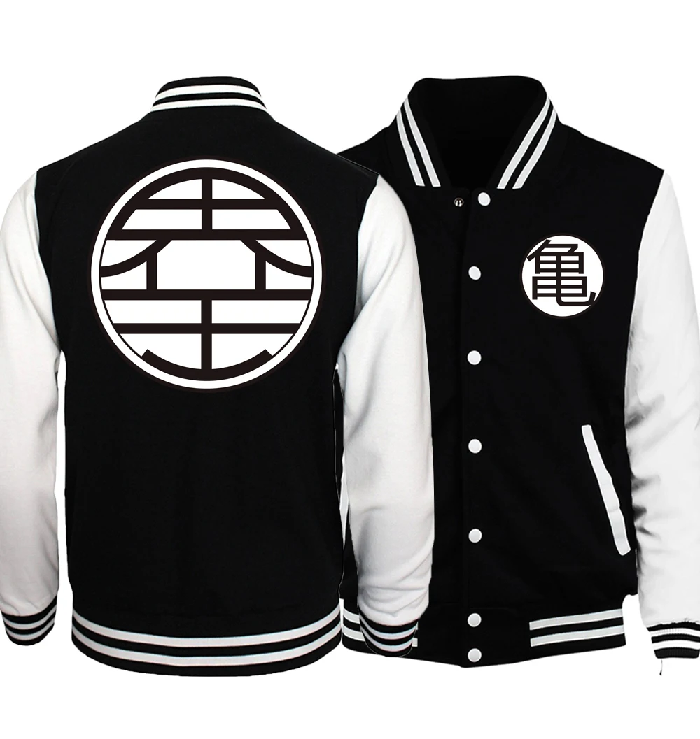 Весна осень Мужская куртка Аниме Dragon Ball Z бейсбольные куртки пальто толстовки мужской спортивный бомбер куртки Harajuku - Цвет: Black white