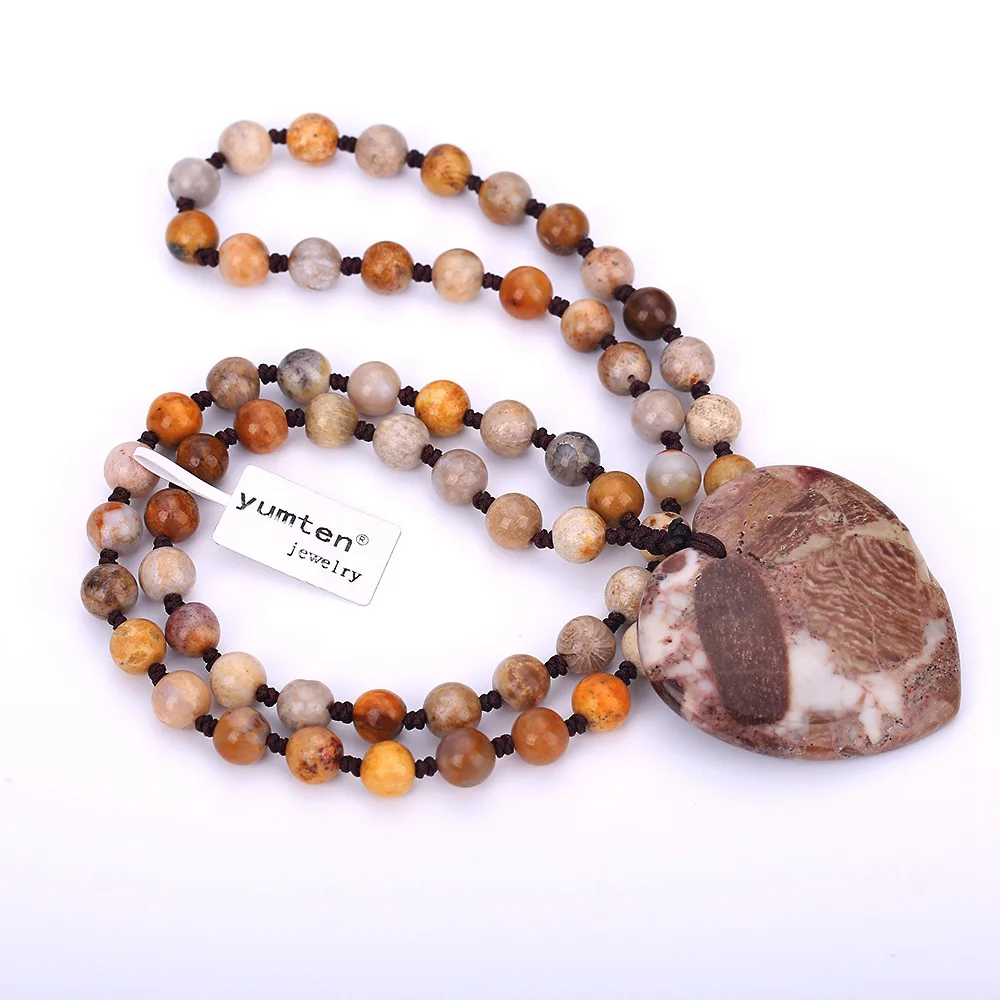 Original Natural Multicolor Agate Quartz Amber Necklace Opalite Heart Crystal Healing Stone Chakra Reiki Fashion Jewelry Female