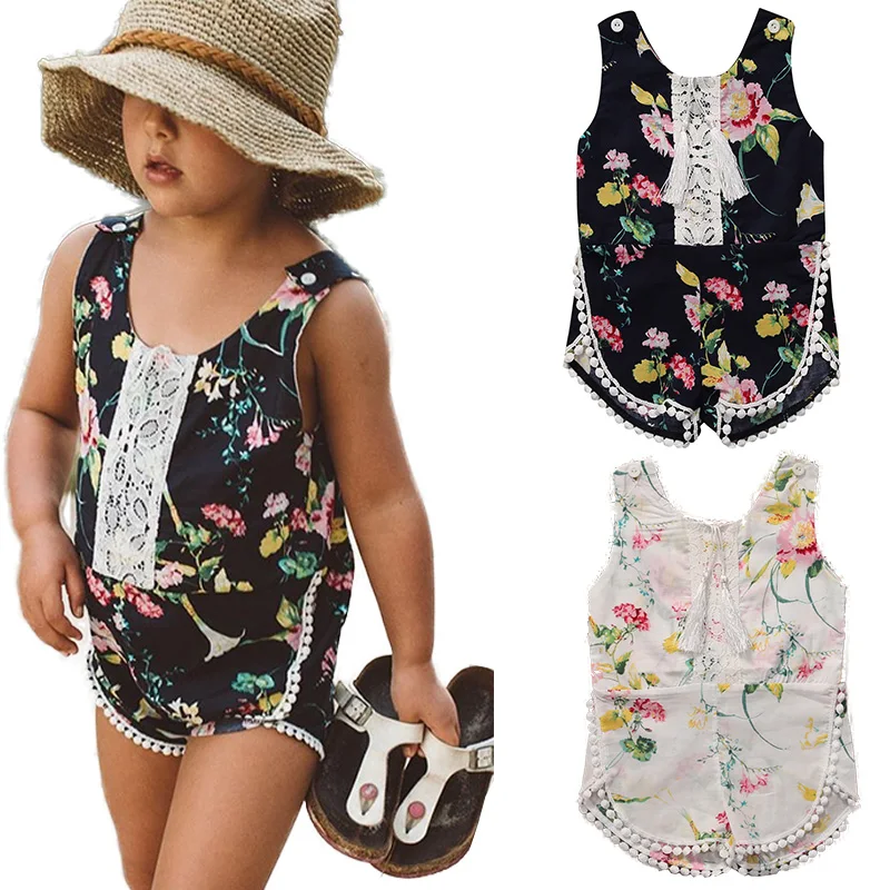 Cute Kids Baby Girls Tassel Flower Rompers Baby Girl Floral Romper