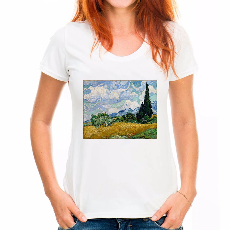 Summer Fashion T Shirt Women Funny Van Gogh Art Oil Painting Starry Night Plus Size Casual Harajuku Short Sleeve Tee Shirt Femme