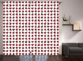 

Skulls Decorations Curtains Skeleton Patterns in Ornate Red Hearts Living Room Bedroom Decor 2 Panel Set 108 W X 90 L inches