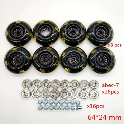 black 64 Роликовые коньки мигающие колеса для детей 60*24 мм 64*24 мм подшипник ABEC-9 - Цвет: black 64