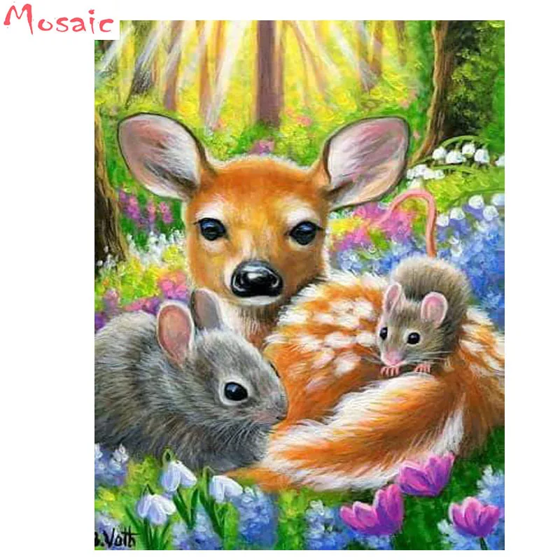

Full Square diamond embroidery "deer and mouse" diy Handmade cross stitch diamond mosaic,wall painting,3d sticker wall decor