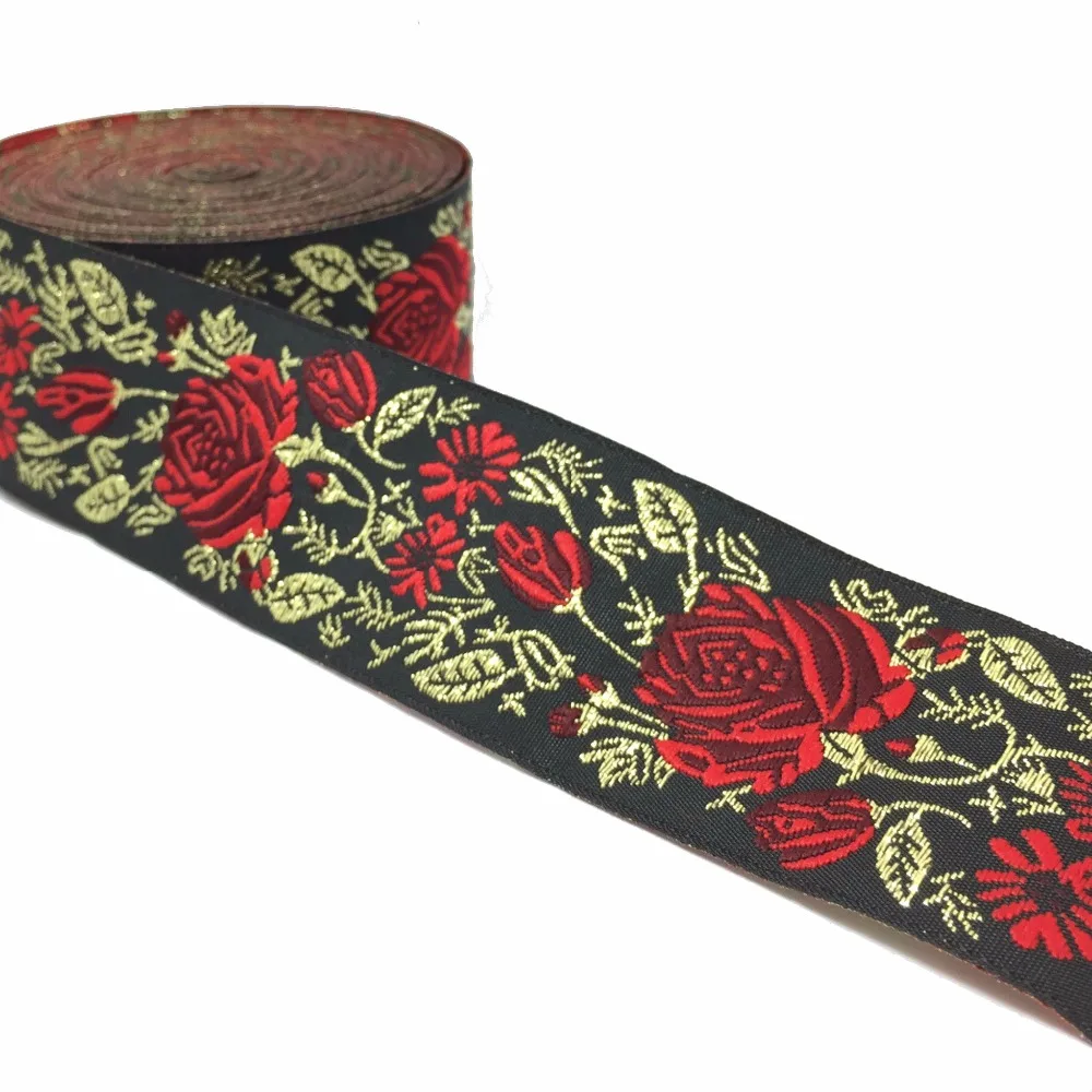 Jacquard Christmas Ribbon Rose Leaf Design Pattern For Home Decoration And Craft
