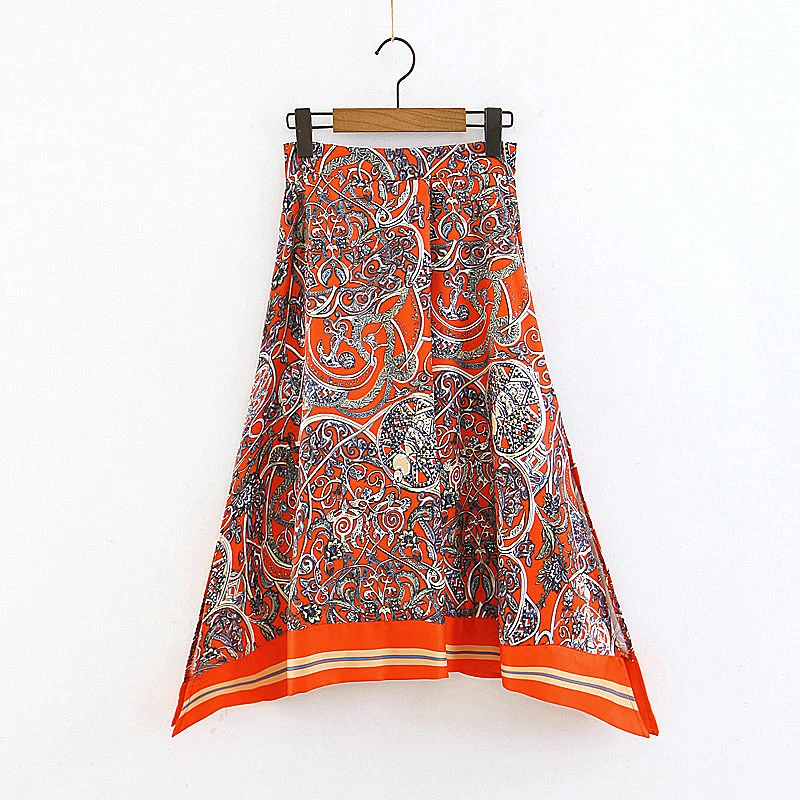 Tangada летняя юбка с ассиметричным подолом ассиметричная юбка с принтом пейсли цветочный принт юбка с эластичным поясом восточный стиль SL93 - Цвет: Многоцветный