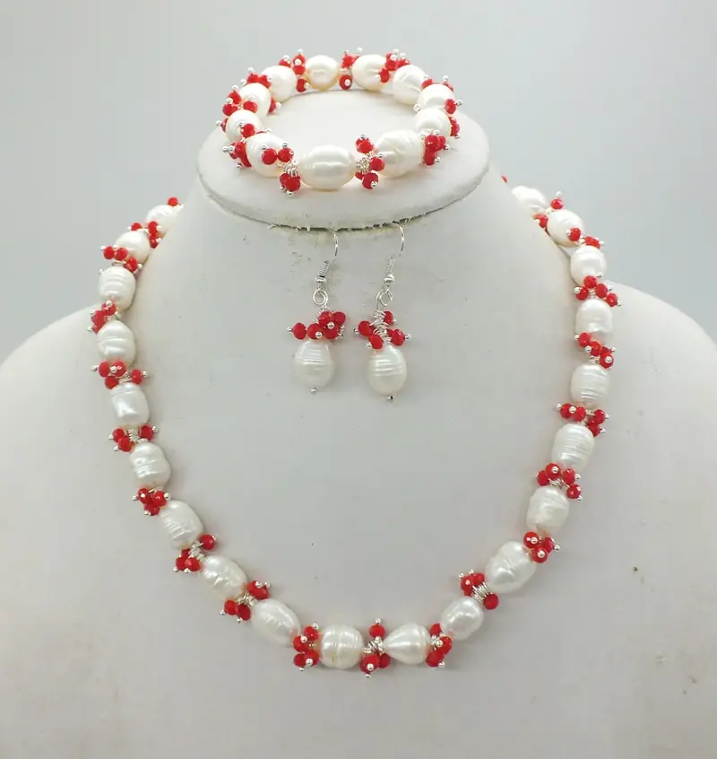 Super beautiful  !!  11-12mm white TAHITIAN baroque pearl crystal necklace Bracelet / Stud Earrings, Jewelry Set