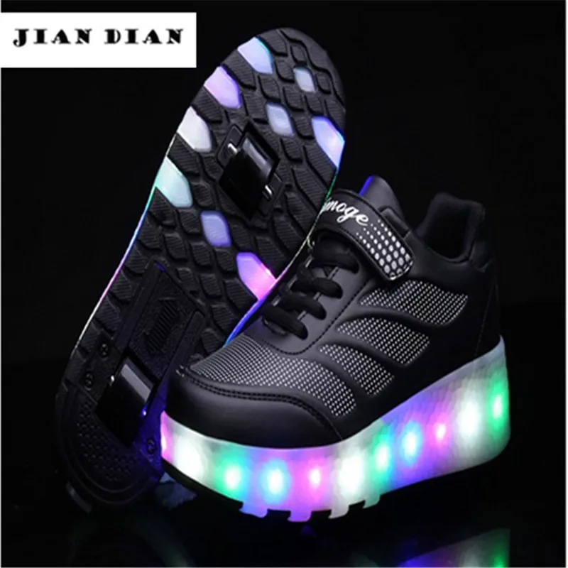 

JIAN DIAN Pink Child Fashion Girls Boys LED With Light Roller Skate Shoes For Children Sports shoes Kids Sneakers With Wheels