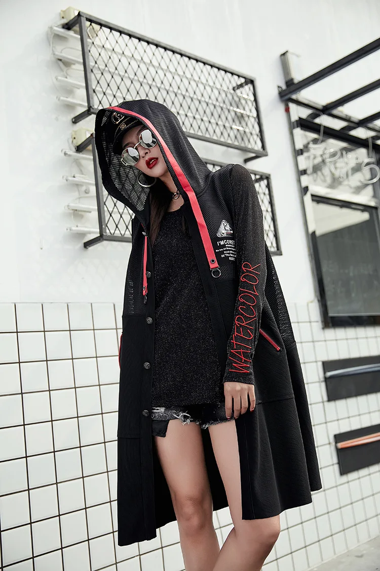 Новинка, Harajuku, Длинный жилет, женское джинсовое пальто без рукавов, с капюшоном, сетчатая куртка в стиле пэчворк, chalecos para mujer casaco feminino gilet femme