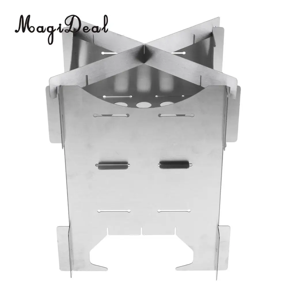 Portable Folding Stainless Steel Camping Hiking Wood Stove Charcoal Burner