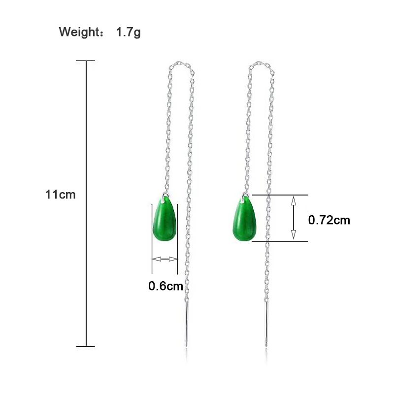 Ruifan, зеленые каплевидные серьги, натуральный нефрит, висячие серьги для женщин, 925 пробы, серебряная кисточка, нитевидные серьги, минимализм, YEA106