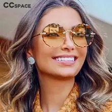 47407 круглые женские солнцезащитные очки без оправы с алмазной огранкой CCspace, модные дизайнерские очки UV400