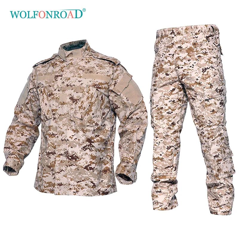 

WOLFONROAD Desert & Jungle Outdoor Camouflage Uniform Tactical Military Uniform Combat Hunting Suit BDU Training Jacket and Pant