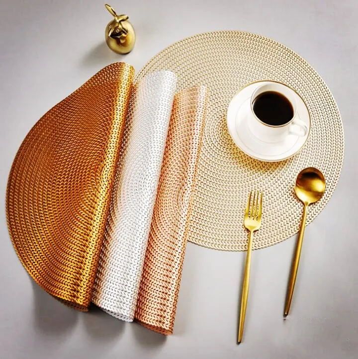 

Pads Placemat For Dining Table Round Gold Silver Mats Table Wedding Decoration Kitchen Coffee Bar Coaster PVC Dinner Placemats