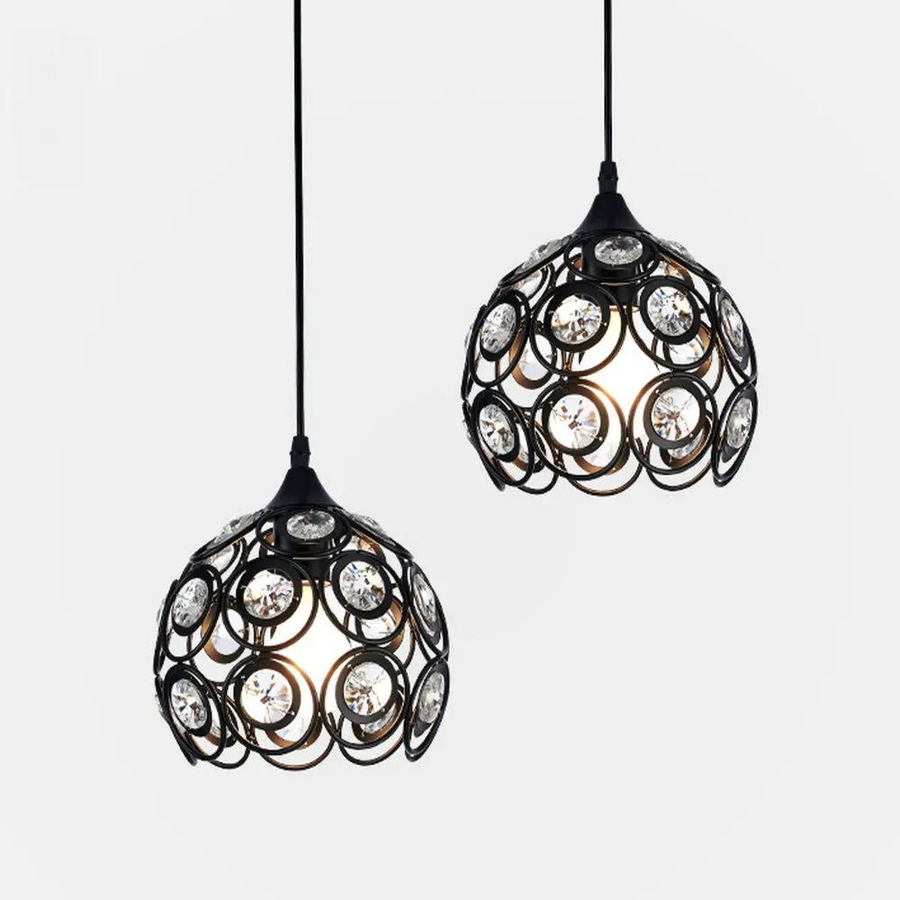 Modern Crystal Iron Pendant Lights Fixtures Nordic LED Hanglamp Black