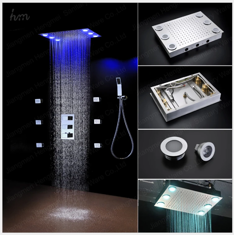 

Vagure Luxury 3 color LED Ceiling Mounted Shower Set Shower Mixer Bathroom Led Rainfall Shower Head Shower Room