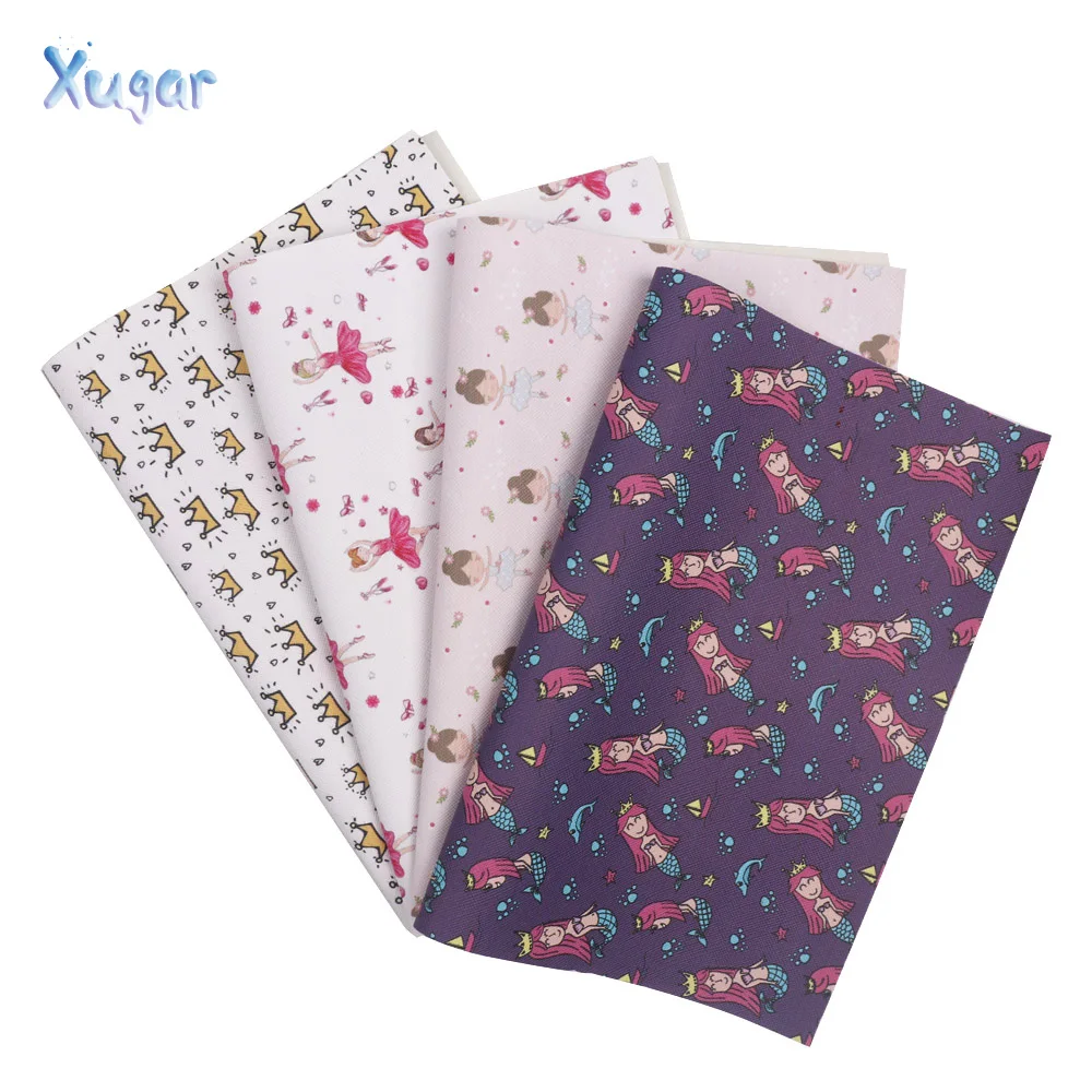 

22cm*30cm Synthetic Leather Sheet Mermaid Crown Printed ballet Girls Pu Fabric For DIY Hair Bow Patchwork Sewing Material Crafts