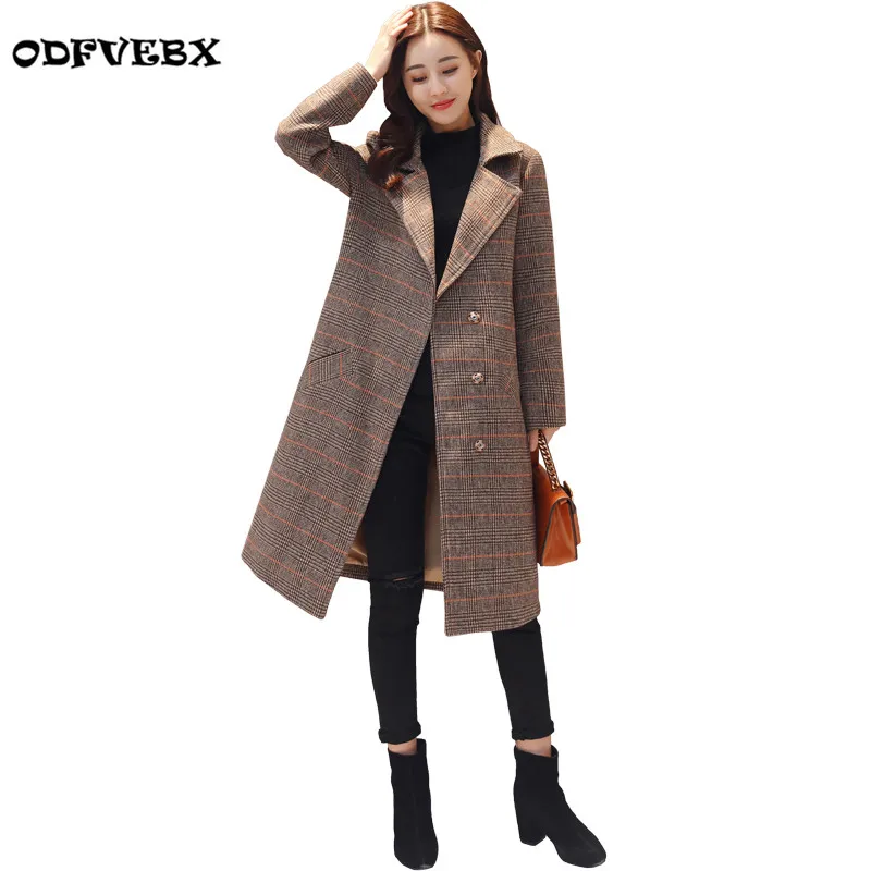 Femmes Haute Hiver Taille Nouvelles À Longues Carreaux Automne Grande Mode Manches Laine De Odfvebx Coffee fin Long Manteau Moyen Veste Femme 6EXqnxwdx
