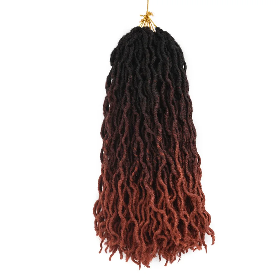 Refined Hair Faux Locs Curly Goddess locs Crochet Hair Bluk 18inch Long Woman Synthetic Braiding hair Extensions 24 strands/pc - Цвет: T1B/350