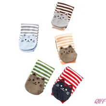 Женские весенне-осенние вязаные длинные носки по щиколотку, контрастные цвета, в полоску, милые хлопковые чулки на каблуке с принтом кота Мяу, подарок