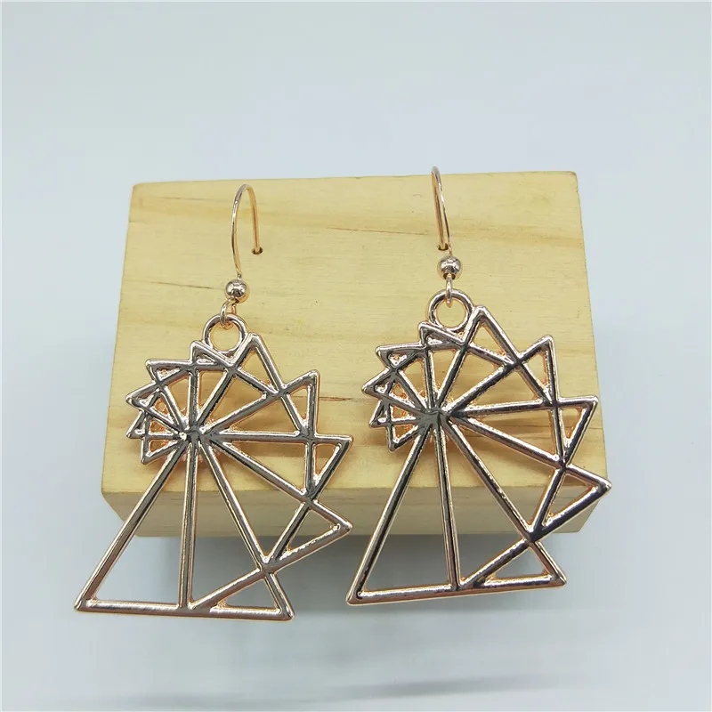 rose gold Горячие простые треугольные серьги, Пифагора Треугольник s, 3 цвета серьги треугольные, Геометрическая Серьга праздничные подарки женские ювелирные изделия - Окраска металла: rose gold