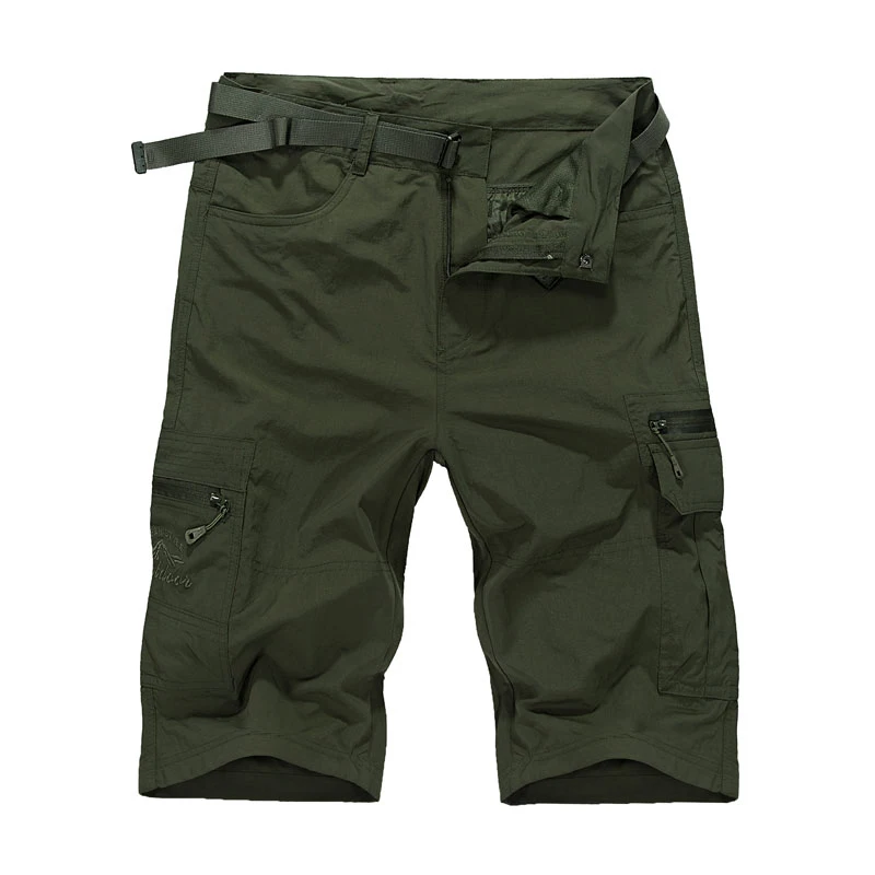 Дышащие Короткие быстросохнущие шорты-карго, тонкие наколенники, панталоны, военные походные тактические шорты, брюки размера плюс - Цвет: Dark green