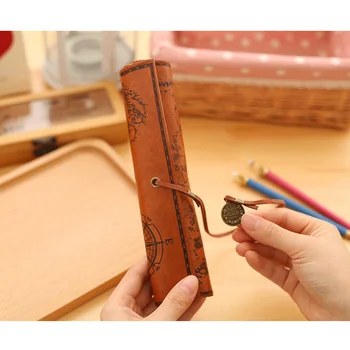 

Portable Retro Vintage Canvas PU Leather Roll Up Pen Pencil Storage Bag Case Cosmetic Holders Pouch for Writers Artists Students