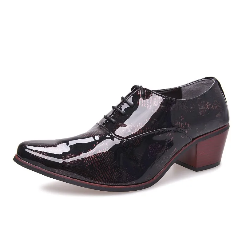 

Square Heel Rock Punk Shoes New 2018 Autumn Fashion Men's Flats Dress Wedding Shoes For Party Pointed Toe Patent Leather Shoes