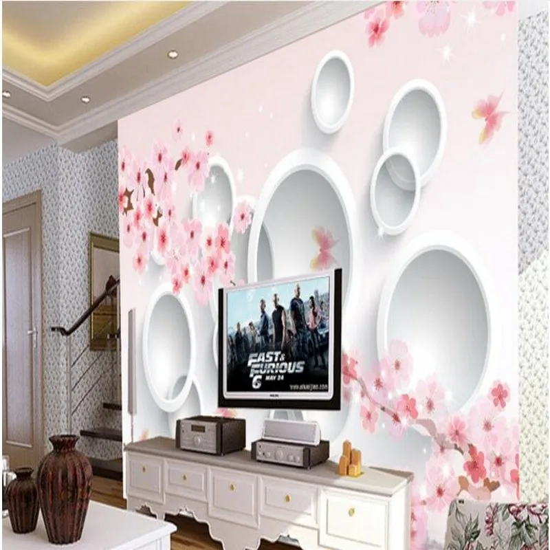 

beibehang Custom large - scale murals three - dimensional Sakura reflection background wall paintings non - woven wallpaper
