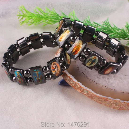 Black Hematite Jesus Beads Stretch Braceletstretch bracelet