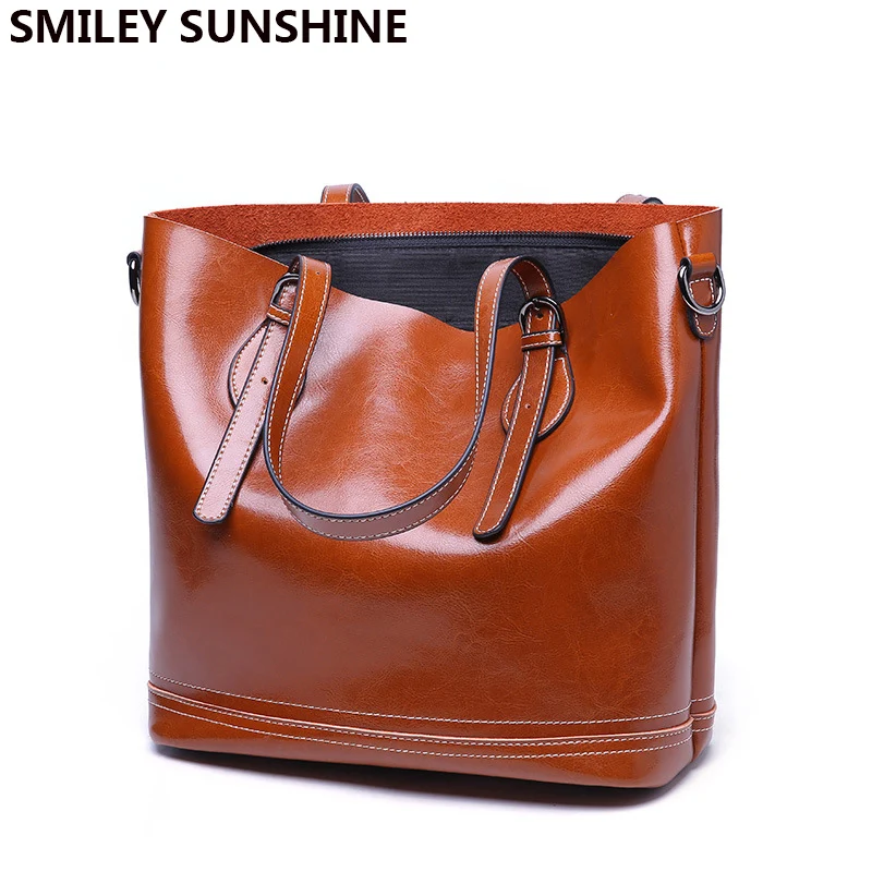 SMILEY SUNSHINE Ladies Genuine Leather Bags famous brand vintage winter women handbags big female bucket shoulder bags tote new