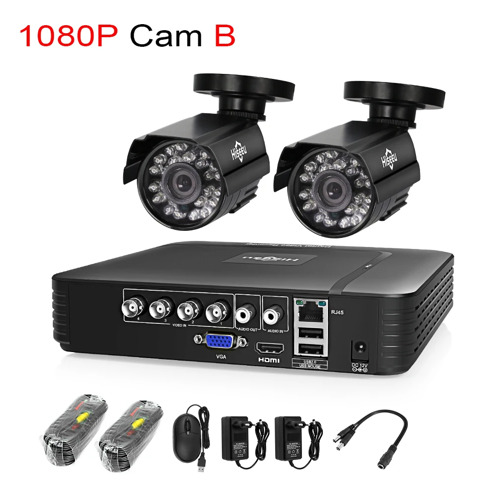 Hiseeu HD 4CH 1080N 5в1 AHD DVR комплект система видеонаблюдения 2 шт 720 P/1080 P AHD водонепроницаемая/цилиндрическая камера 2МП P2P комплект видеонаблюдения - Цвет: 1080P Cam B