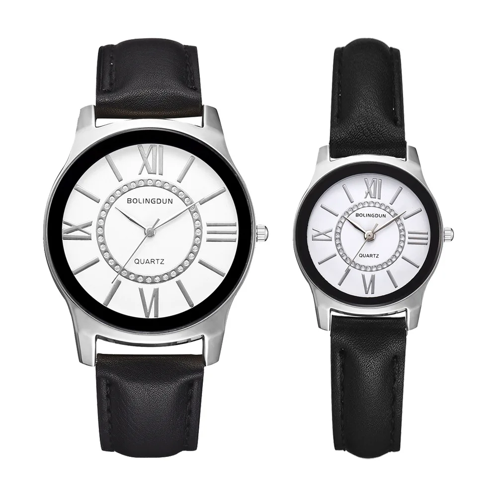 Новая пара часов мужские и женские часы Корейская версия большого циферблата сплав кожа бизнес римские цифры Кварцевые часы