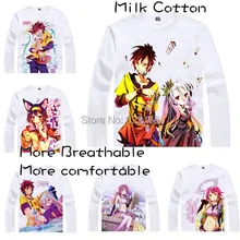 2015 Men's Unique Anime T-shirt 3d Print No Game No Life NGNL Sora Shiro Long Sleeve Casual Cosplay T Shirt Camisetas Masculina