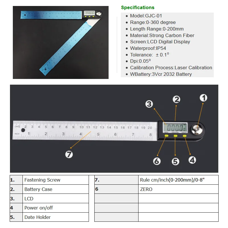 Digital Display Angle Stainless Steel Electronic Ruler For Woodworking Protractor Multifunction 360 Degrees