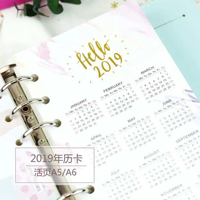 hello 2019 yiwi 1 sheet color gold stamping loose leaf planner diary pages