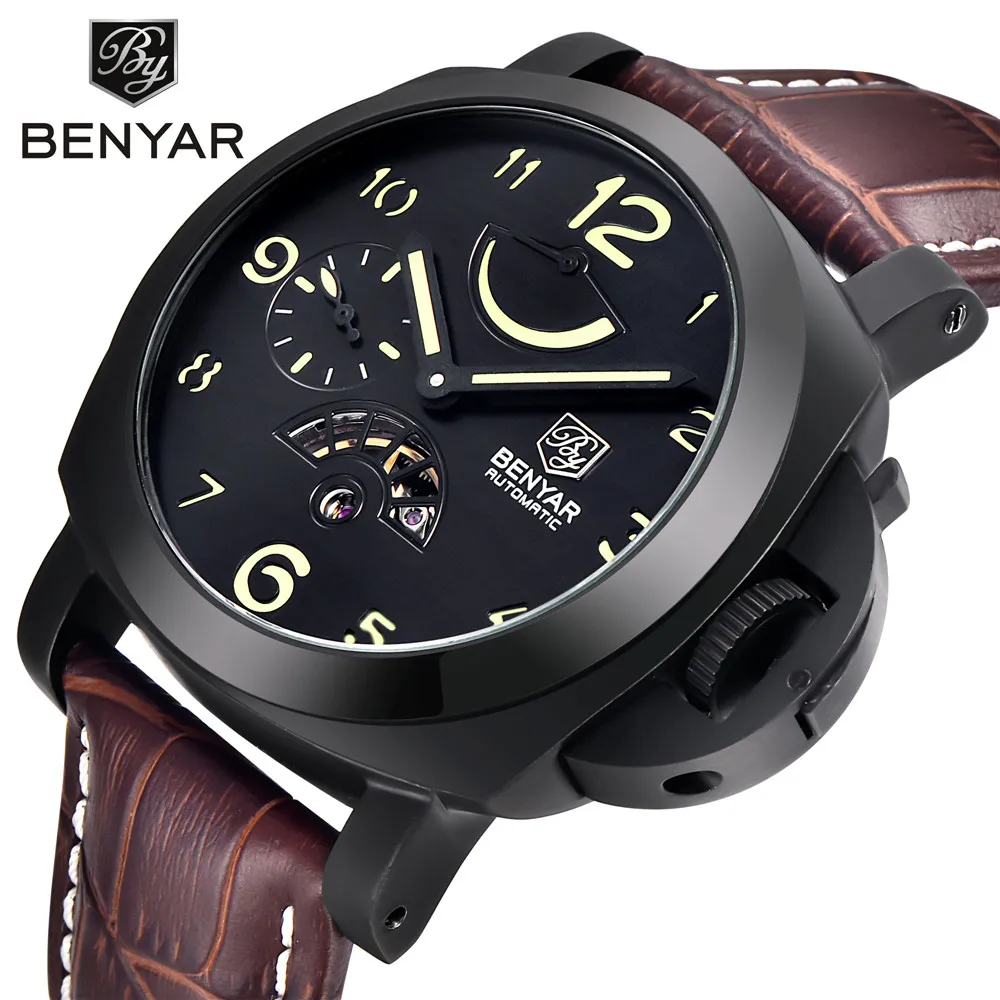 Top Brand Luxury Men s Sports Watch Auto Mechanical Leather Watch Stainless Steel Case Auto date