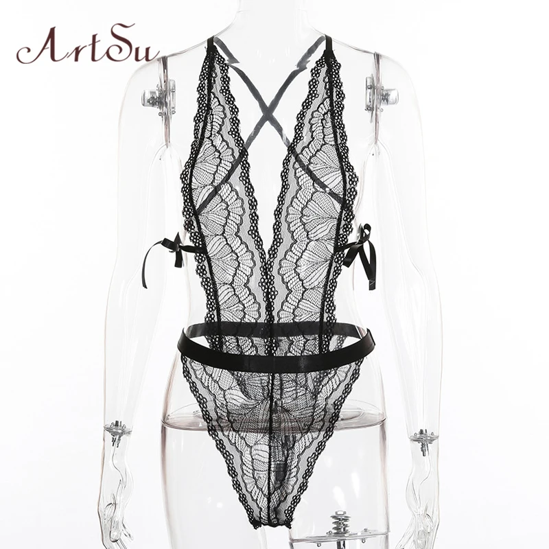 ArtSu сексуальный черный Боди летний женский открытая спина крест ...