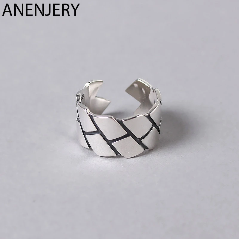 ANENJERY, винтажное 925 пробы Серебряное кольцо, новинка, Геометрическая ширина, тайское серебро, регулируемые кольца для мужчин и женщин, S-R410