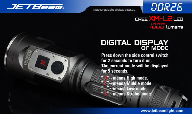 Фонарик DDR26 Cree XM-L2 светодиодный 1000 Люмен аккумуляторная цифровая фонарик с дисплеем совместим с 18650 батарея