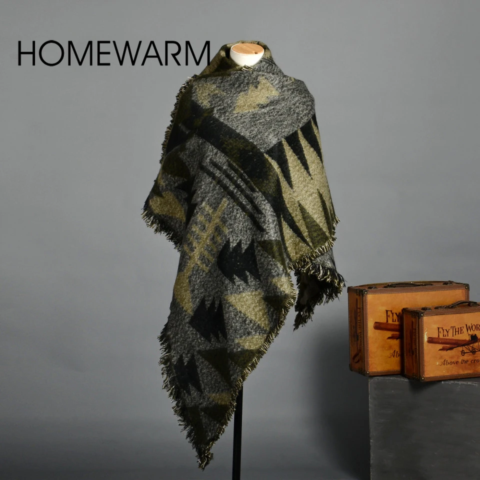 Winter Warm Blanket Cashmere Scarf Women Chic Knit font b Tartan b font Oversize Scarves Shawl