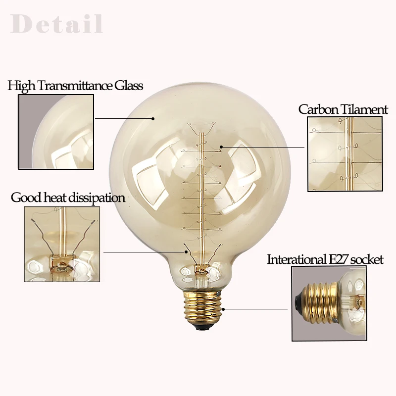 Винтажная лампа Эдисона 220 В, антикварная лампа Эдисона E27, лампа накаливания, подвесной светильник, лампа ing 40 Вт, ретро светильник накаливания, Вольфрамовая Лампа