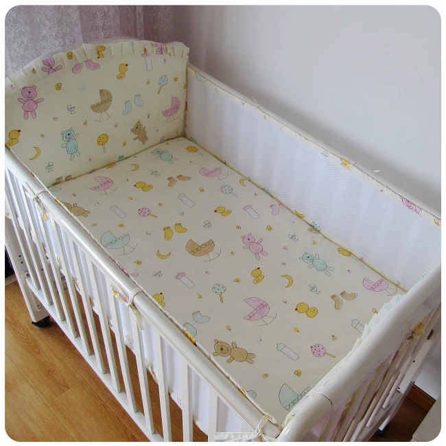 Promotion! 5PCS Mesh cot Baby Bedding Set Crib bed Linen Kit Kids