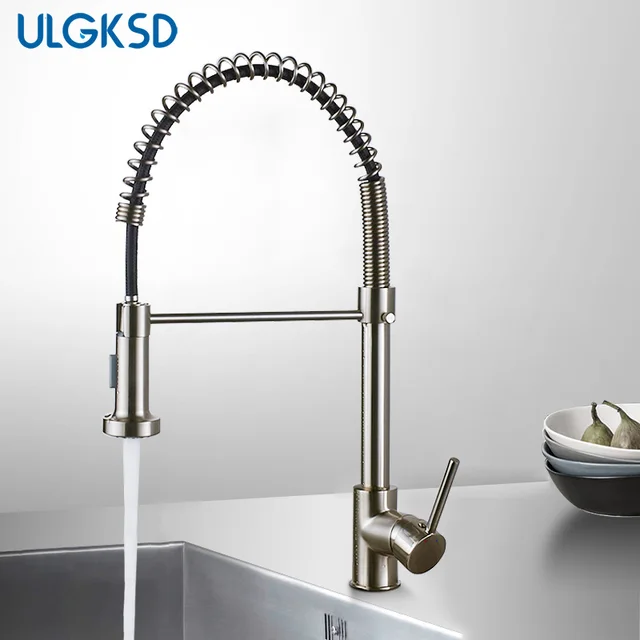 Special Price ULGKSD Kitchen Faucet Pull Down Sprayer Nozzle Hot and Cold Water Mixer Tap Single Handle Brass Para Kitchen Sink 